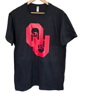 Oklahoma University OU T-Shirt Men Large Black Red Only One Horns Down Sooners